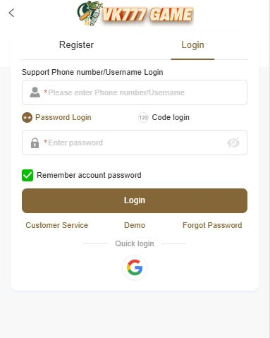 vk777 registration and log in